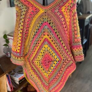 Multicolor Crochet Women's Poncho